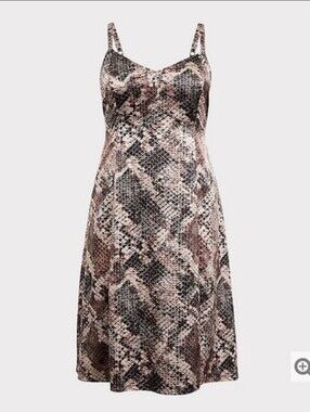 Snake-Print Midi Stretch Slip Dress in Brown and Black